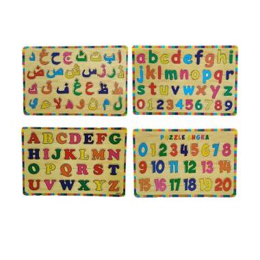 Mainan Kayu Pintar Huruf Hijaiyah Huruf Kecil Huruf Besar dan Angka Set Mainan Puzzle [4 pcs]
