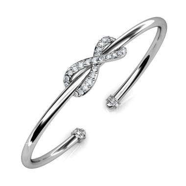 Her Jewellery Ribbon Crystal Bangle / Gelang white gold