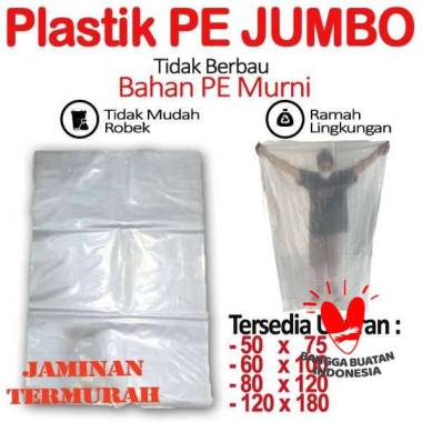 Plastik Pembungkus bahan PE JUMBO Bening NON RECYCLE UK : 50, 60, 80, 120 50X75