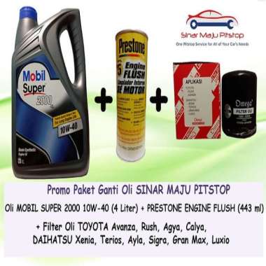 Mobil Super 10W-40 API SN Paket Ganti Oli [4 L] + Filter Oli for Toyota Avanza/ Rush/ Agya/ Calya + 