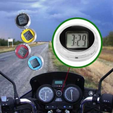 Dekorasi Jam Motor Digital Time Watch Tempel Mini Anti Air Speedometer warna Merah