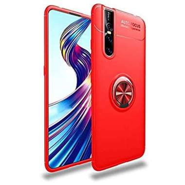 Vivo V15 VivoV15 Invisible I Ring iRing Soft Case Tempered Glass - Vivo V15 Merah