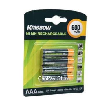 Krisbow Set Baterai Rechargeable Size AAA 600 Mah 4 Pcs