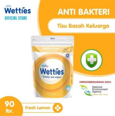 Tissue Mitu Wetties Antiseptic Wet Wipes Refill Fresh Lemon 90S Tisu Basah Antiseptik Wetties merah