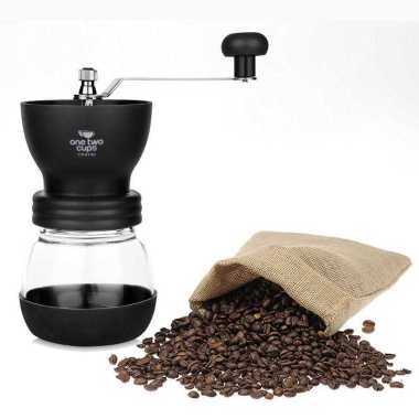 Alat Penggiling Kopi Manual Coffee Grinder Mini Transparan Portable Ceramic Glass Spiral Putar Pengg