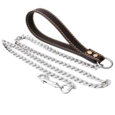 chain leash with leather handle