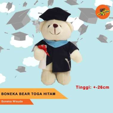 BONEKA BEAR TOGA WISUDA HITAM/BIRU - Boneka Beruang Wisuda