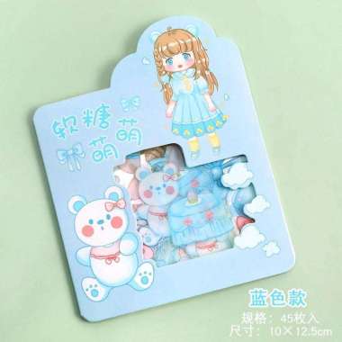 Stiker Cute Anime Rabbit & Bear Import Premium Character Girl Biru
