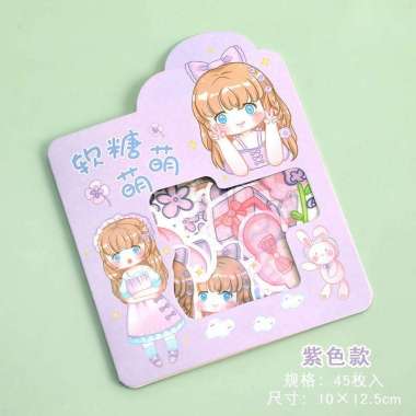 Stiker Cute Anime Rabbit & Bear Import Premium Character Girl Ungu