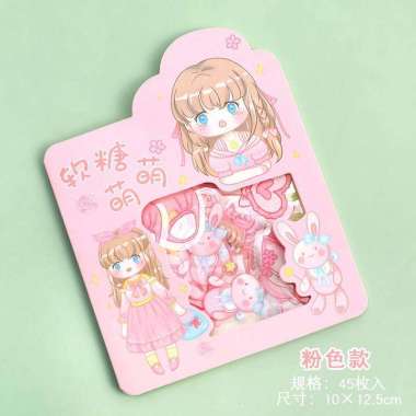 Stiker Cute Anime Rabbit & Bear Import Premium Character Girl Pink