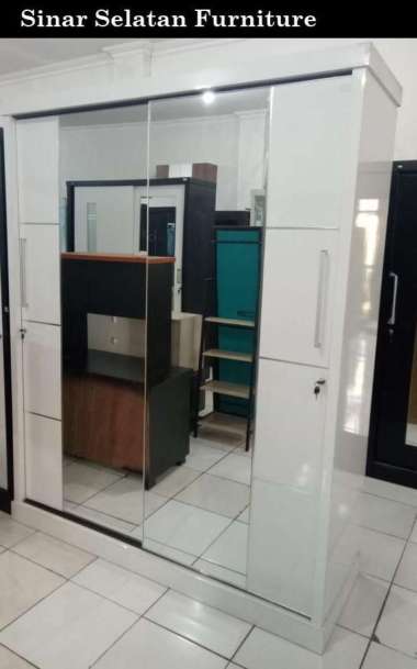 Lemari Pakaian Premium HPL Jumbo 2 Pintuâ€“ Cermin Full- White Pearl