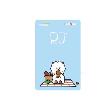 Kartu EMONEY MANDIRI BT21 Rj Alpaca Putih White Piknik Kartun Anime Kartu Etoll e toll E Money E-mon