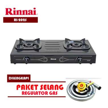 RINNAI RI-202S KOMPOR 2 TUNGKU TEFLON DILENGKAPI SELANG GAS HITAM
