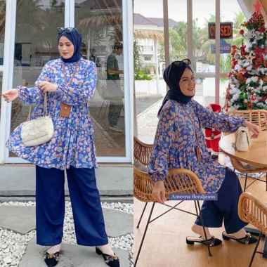 Ameena Set - One Set Wanita Rayon Premium Setelan Baju Ruffle Lengan Panjang Set Celana Kulot Panjan
