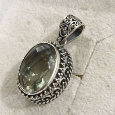 Liontin Kalung Pendant Perak Silver Bali Asli 925 Ukir Jawan Bun Bulat Tali Air Oval Batu Natural Gr