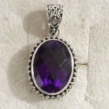Liontin Kalung Pendant Perak Silver Bali Asli 925 Ukir Jawan Bun Bulat Tali Air Oval Batu Natural Gr