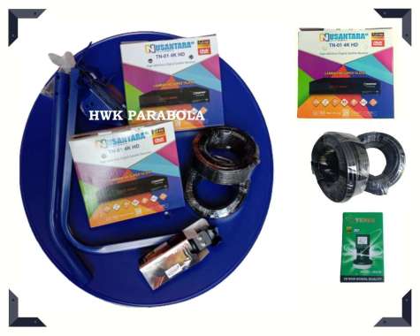 Paket parabola paralel 2 tv Receiver Nusantara HD dish 60 cm biru