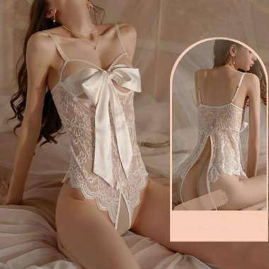 Babydoll Seksi Underwear Lace transparant Baju Tidur Dewasa Wanita hot Putih/A