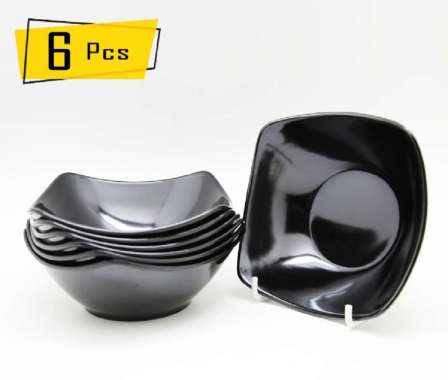 6 Pcs Mangkok Lengkung Persegi Onyx Melamin 7 inch - AMK07 Hitam
