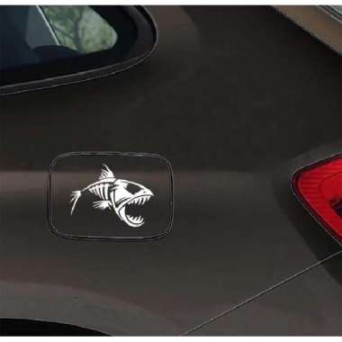 Sticker Mobil Cutting Vinyl Tutup Tangki Bensin Ikan Piranha Ganas Putih