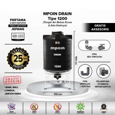 Tangki Air / Tandon / Toren MPOIN Plus 1200 Drain Hitam