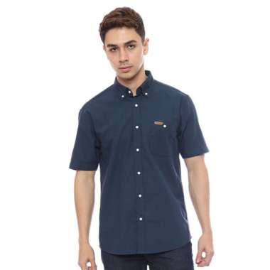 POSHBOY Basic Shirt Tokyo - Kemeja Formal Pria Lengan Pendek Polos Navy Blue S-M