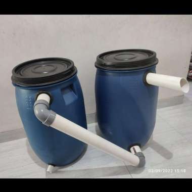 Tong filter biru D40 T65 paket lengkap isi media filter kolam ikan koi Double - Lengkap Media