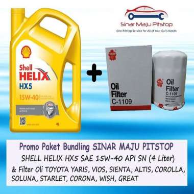 Paket Bundling Oli SHELL HELIX HX5 15W-40 SN Original 4 Liter & Filter Oli Mobil TOYOTA YARIS & TOYO
