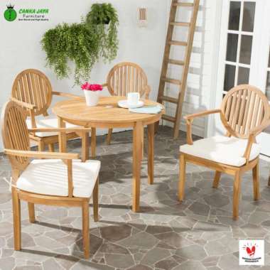 CANKA Safa - Set Meja Makan Teras Bundar + 4 Kursi Outdoor Kayu Solid