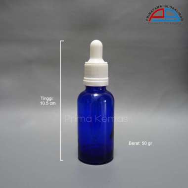 Botol kaca pipet 30 ml - botol kaca serum/ tetes - Botol Kaca Pipet 30 ml Biru Cap Ring Putih