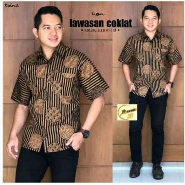 Hem Lawasan Coklat Batik Pekalongan Batik Sogan Batik Katun Seragaman Koin2 XXL