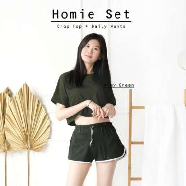ELLIPSESINC Homie Set (Crop Top + Daily Pants) L ARMY GREEN