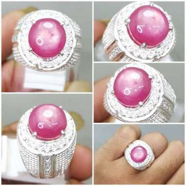 Cincin Batu Permata Ruby Pink Ring Perak Asli kode 2233 Merah Muda