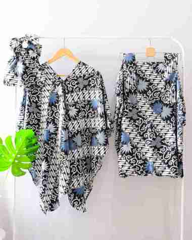 ONE SET BATIK KAFTAN LEBARAN KONDANGAN WANITA SETELAN KAFTAN TUNIK ROK LILIT SETELAN WANITA MODERN K