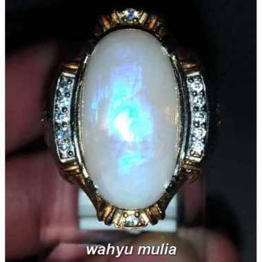 Cincin Batu Natural moonstone Biduri laut cahaya biru Asli (Kode 1792) putih dengan bias biru