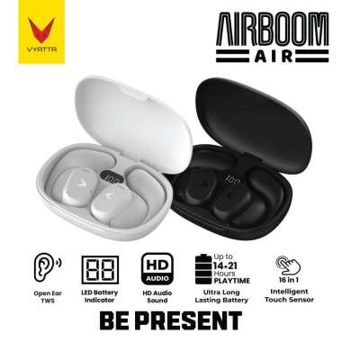 VYATTA AIRBOOM AIR OWS TWS BLUETOOTH HEADSET EARPHONE OPEN AIR CONDUCTION GAMING MODE 45MS AAC BLACK