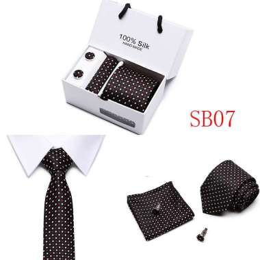 RAFAEL 2 - PAKET EXCLUSIVE 3IN1 : dasi + sapu tangan + cuff link wedding party SB07 BLACK RED WHITE