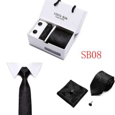 TOKO1973 RAFAEL 2 - PAKET EXCLUSIVE 3IN1 : dasi + sapu tangan + cuff link wedding party SB08 BLACK B