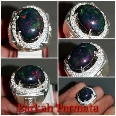 Batu Akik Kalimaya Black Opal Asli jarong Ring Perak n 2252 Hitam