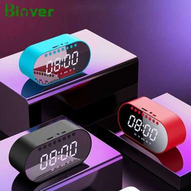 Binver T1 Portable Speaker Bluetooth Digital Stereo Sound With Clock Biru