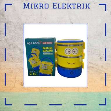 Rantang Makanan 3 Tingkat Minion Stainless Steel Merk Age Lock Kuning