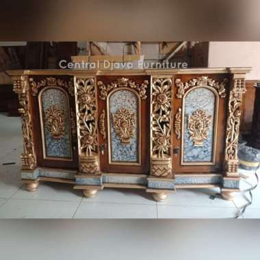 Bufet Meja TV Shima Ukir Kayu Jati Buffet Nakas Dinding Ukiran Jepara Multicolor