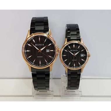 Bonia Rosso BNR182 Jam Tangan Couple Stainless Steel Black Rosegold