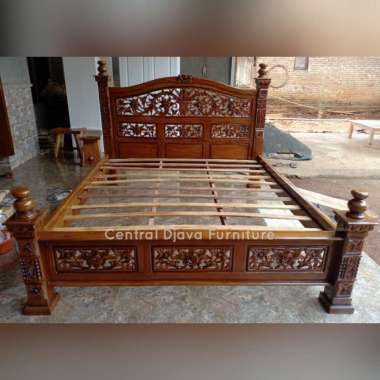 Dipan Ranjang Tempat Tidur Rahwana Mawar Ukir Kayu Jati Ukiran Jepara 180 x 200