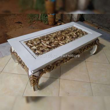 Meja Tamu Ketapang Ukir Cat Duco Kayu Jati Ukiran Bunga Asli Jepara
