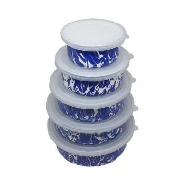 Kedaung Mixing Bowl Set 5 Pcs Loreng Mangkok Enamel - Biru