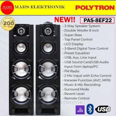 SPEAKER ACTIVE POLYTRON PAS-8E22 / BLUETOOTH / PAS 8E22 / READY / FREE ONGKIR MEDAN