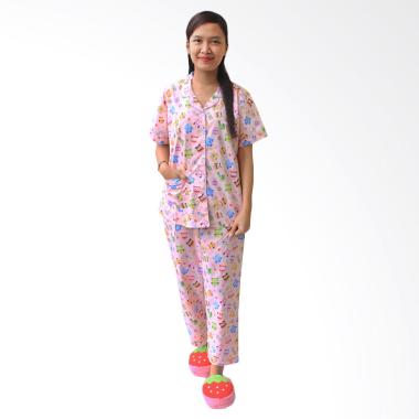 Aily SL007 Setelan Baju Tidur Piyama Wanita - Pink