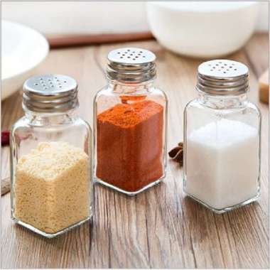 3pcs Botol Kaca Tempat Aneka Bumbu Garam Merica Lada Wadah Dapur Unik Murah silver