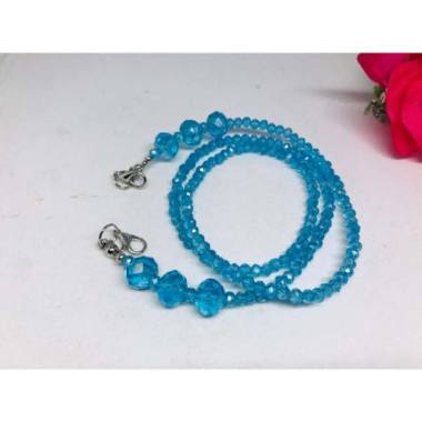 1 Set Konektor Dan Kalung Masker Kristal biru